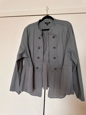 Torrid Gray Peplum Utility Chic Jacket with Double-Breasted Buttons, Size 3